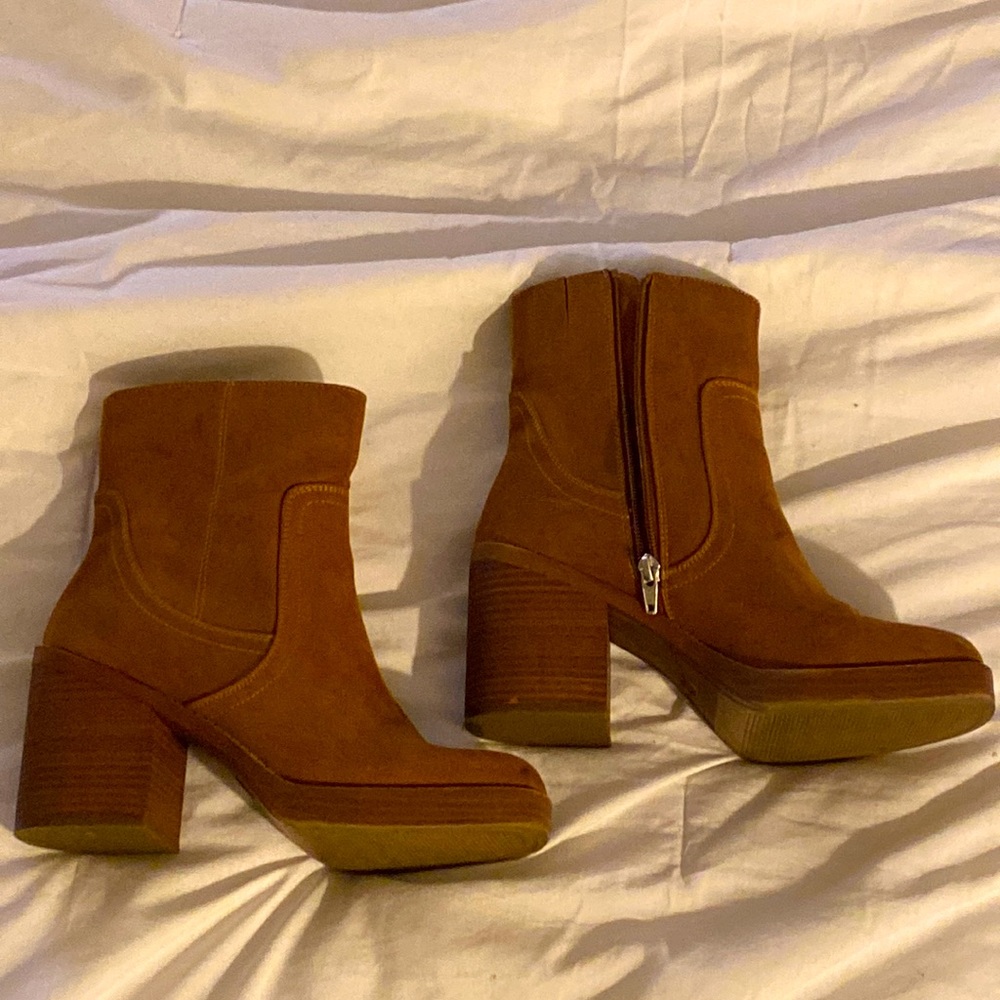 Brown square toed booties size 8.5